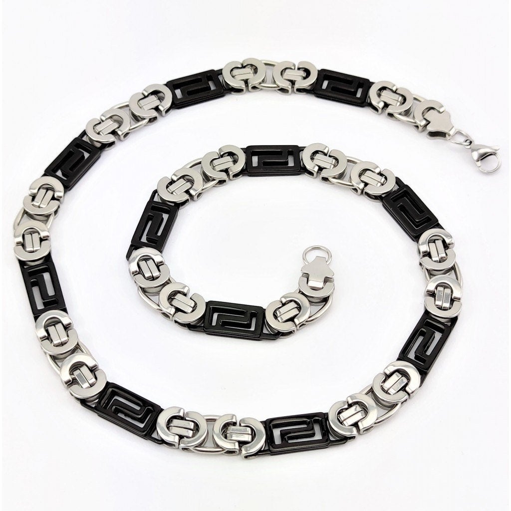 11,5mm Platte Koningsketting Heren - Zwart/Zilverkleurig RVS, Overige materialen, Birgitta-Gracht 33, 6465 EL Kerkrade, Nederland