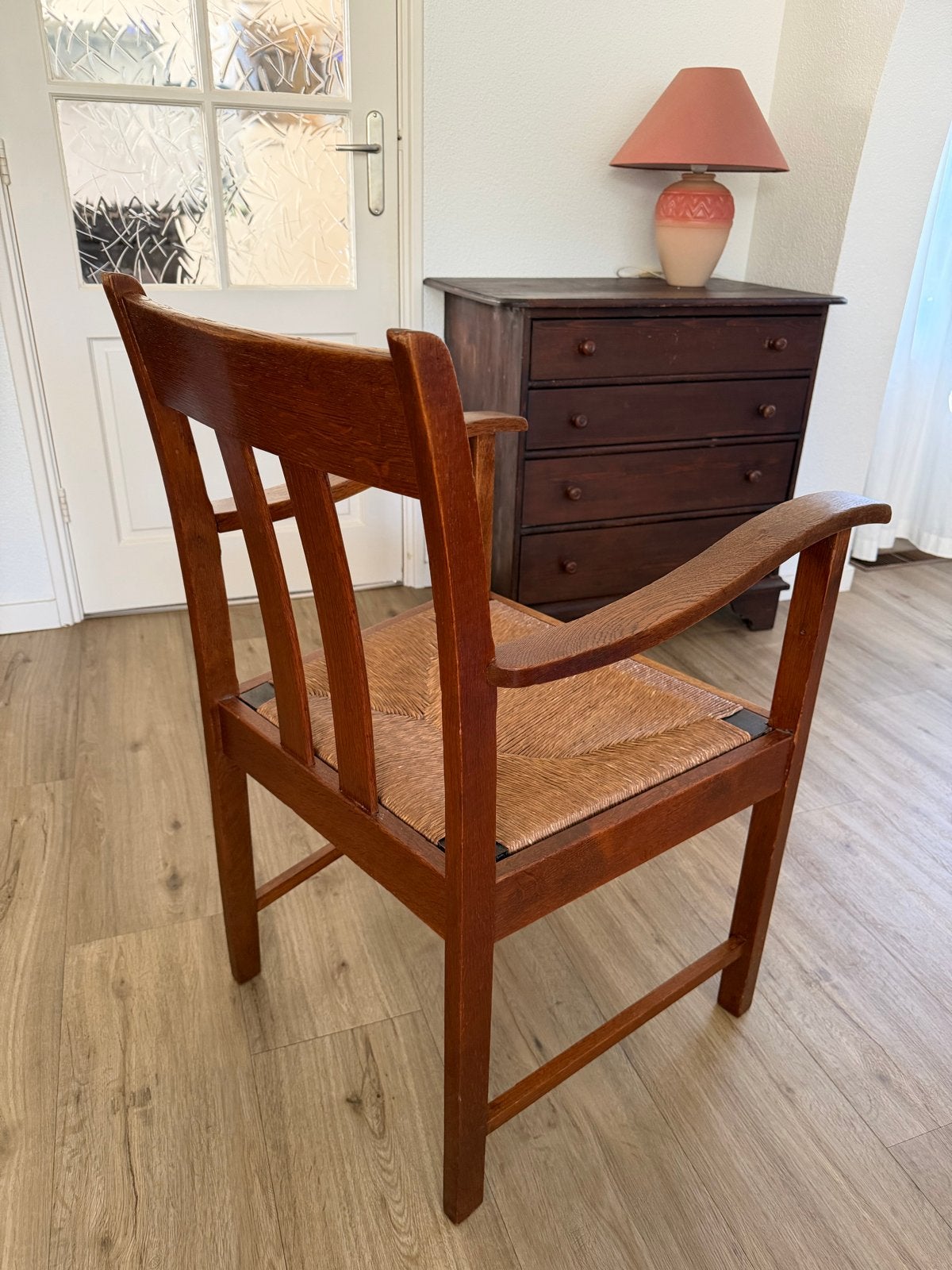 Vintage houten stoel met rieten zitting, Antiek en Kunst, Ophalen