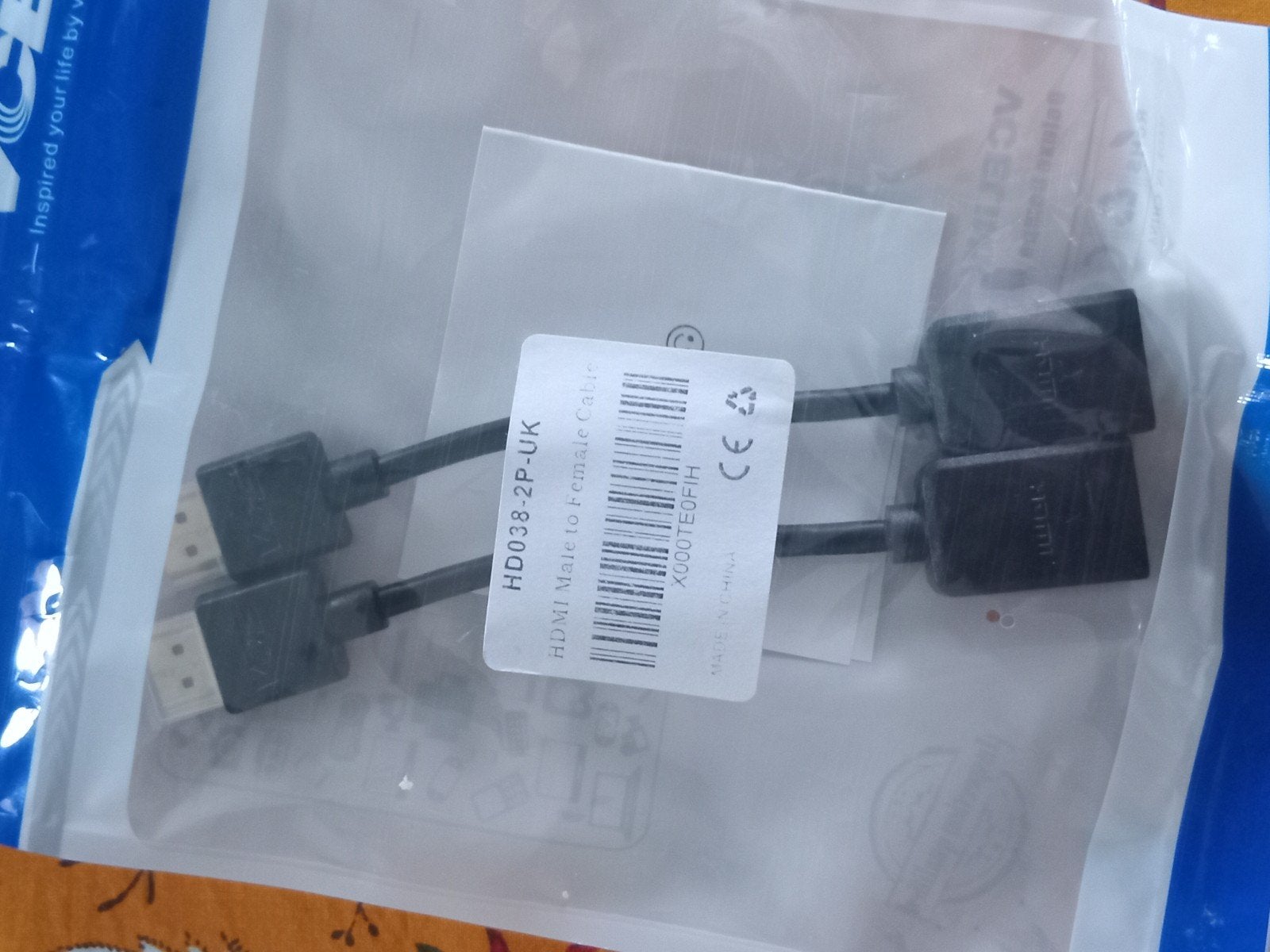 HDMI Male naar Female Kabel - HD038-2P-UK, Ophalen of Verzenden, Nieuw, Minder dan 2 meter, HDMI-kabel
