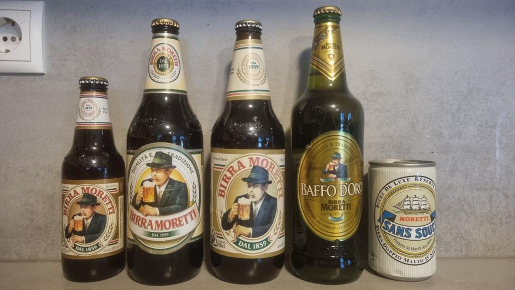 Vintage & oude Birra Moretti set 33/66cl + Sans Souci blik, Ophalen of Verzenden, Zo goed als nieuw, Flesje(s), Overige merken