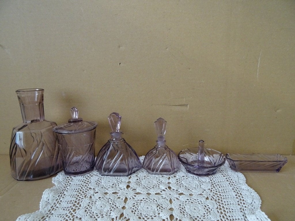 Vintage Art deco stijl glazen toiletset kaptafel set 9-delig, Antiek en Kunst, Ophalen of Verzenden