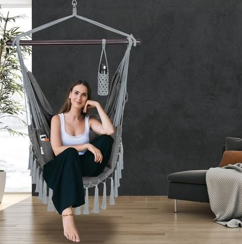 Hangstoel swing Antraciet 170x100x150cm GRATIS BEZORGD!, Metaal, Hangstoel, Verzenden, Zwart