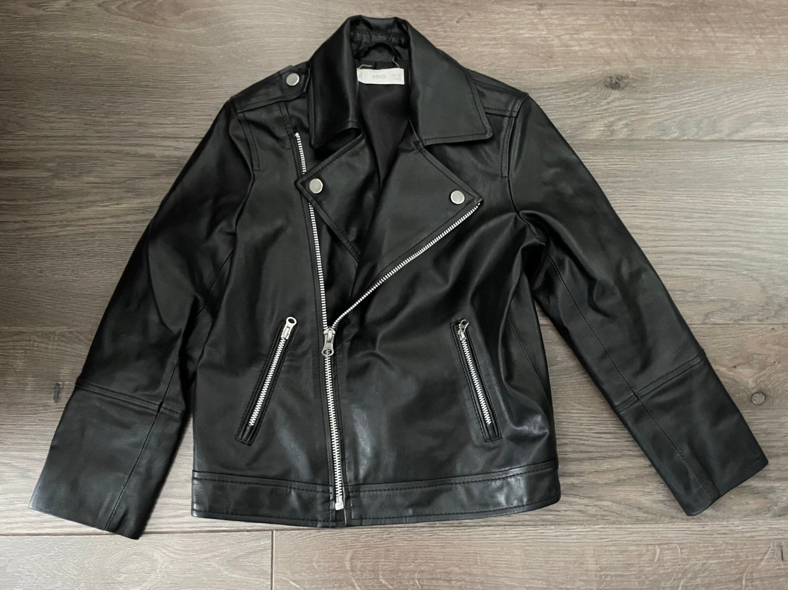 Lederlook jas mango mt 122, Meisje, Mango, Ophalen of Verzenden, Zo goed als nieuw