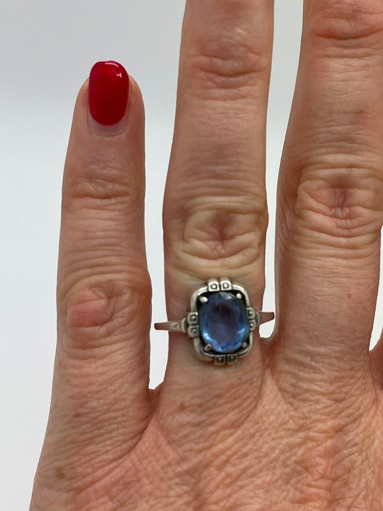 D280 Prachtige zilveren ring art deco maat 18,5, Ophalen of Verzenden, Zilver, Ring, Met edelsteen