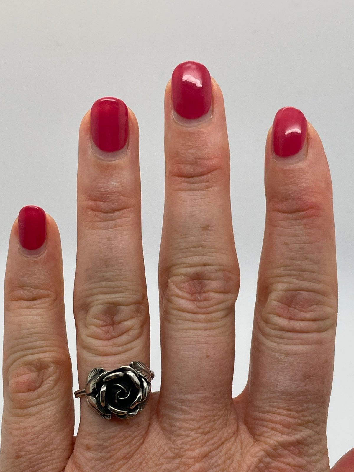 E176 Prachtige zilveren TEKA ring roosje maat 18,5, Ophalen of Verzenden, Zilver, Ring