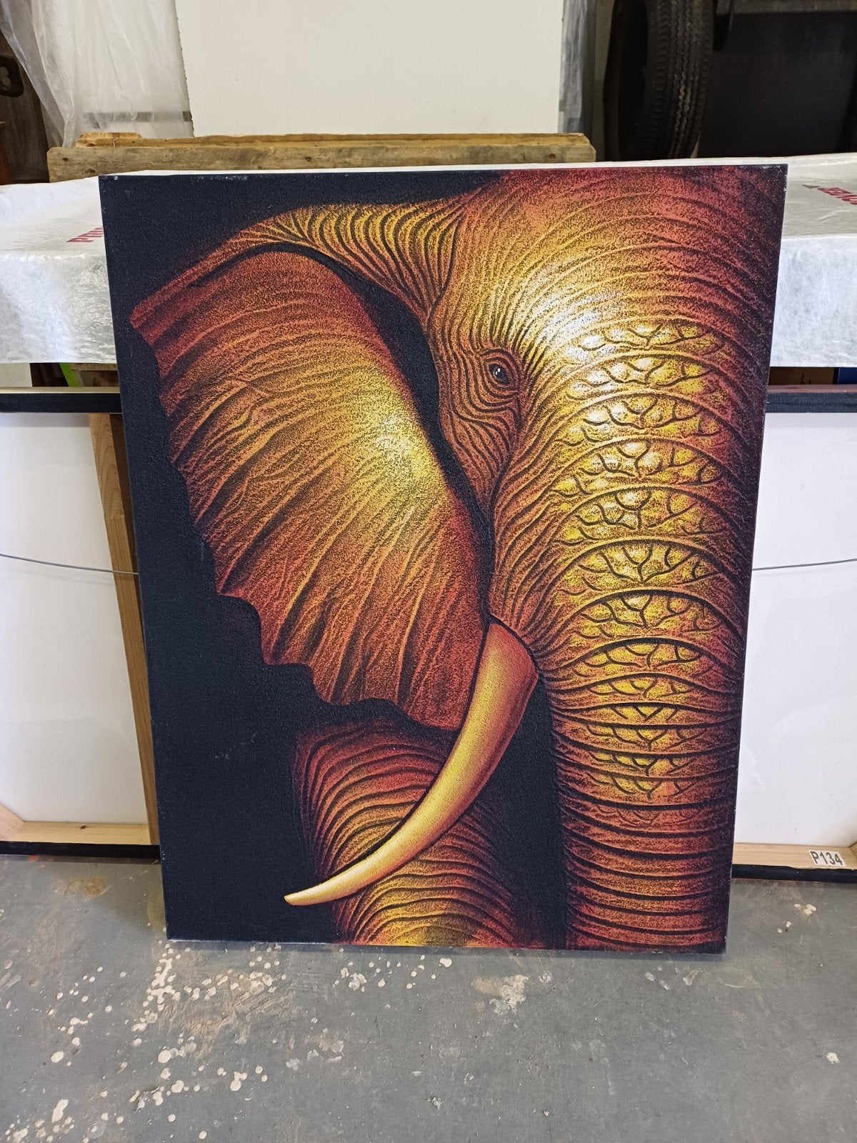 Schilderij olifant met slagtanden, Ophalen, Acrylverf, Dieren, Op houten frame