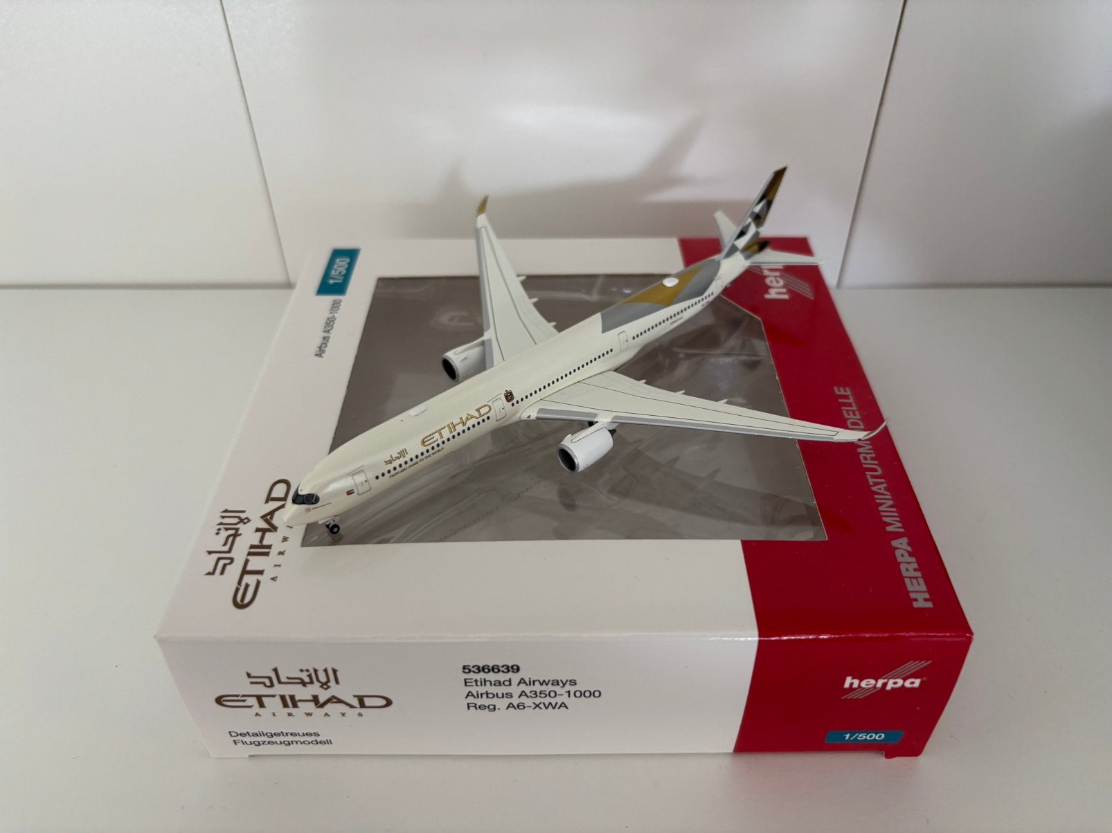 Herpa 536639 Etihad Airways Airbus A350-1000 1:500, Ophalen of Verzenden, Zo goed als nieuw, Schaalmodel