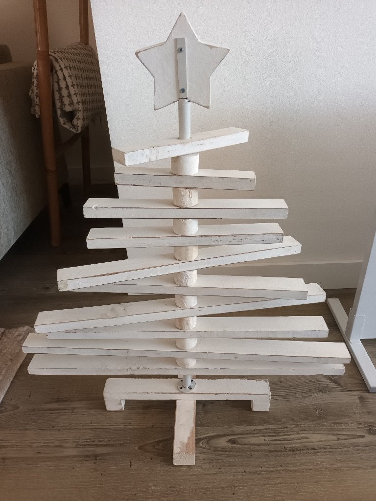 Witte houten kerstboom wit hout kerst versiering kerstmis, Ophalen of Verzenden, Gebruikt