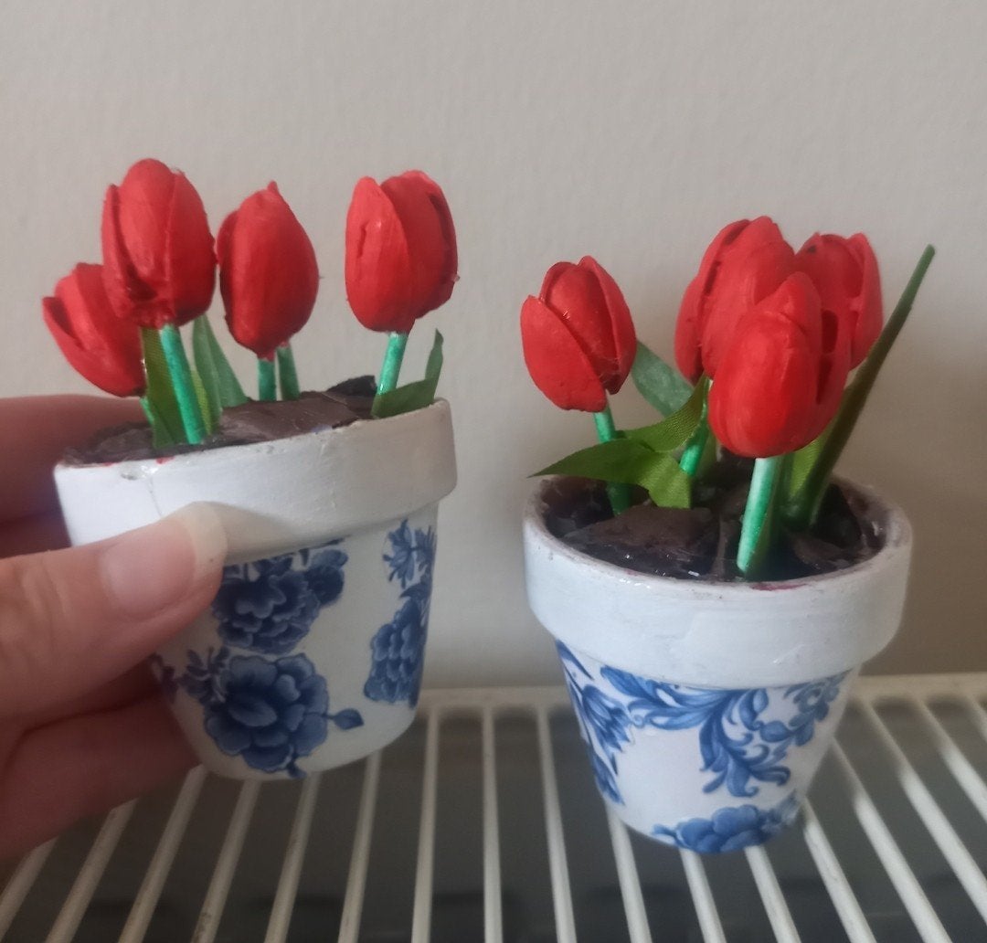 Delfts blauwe kunsttulpen in potje - set van 2, Binnen, Met pot of vaas, Kunstbloem, Nieuw