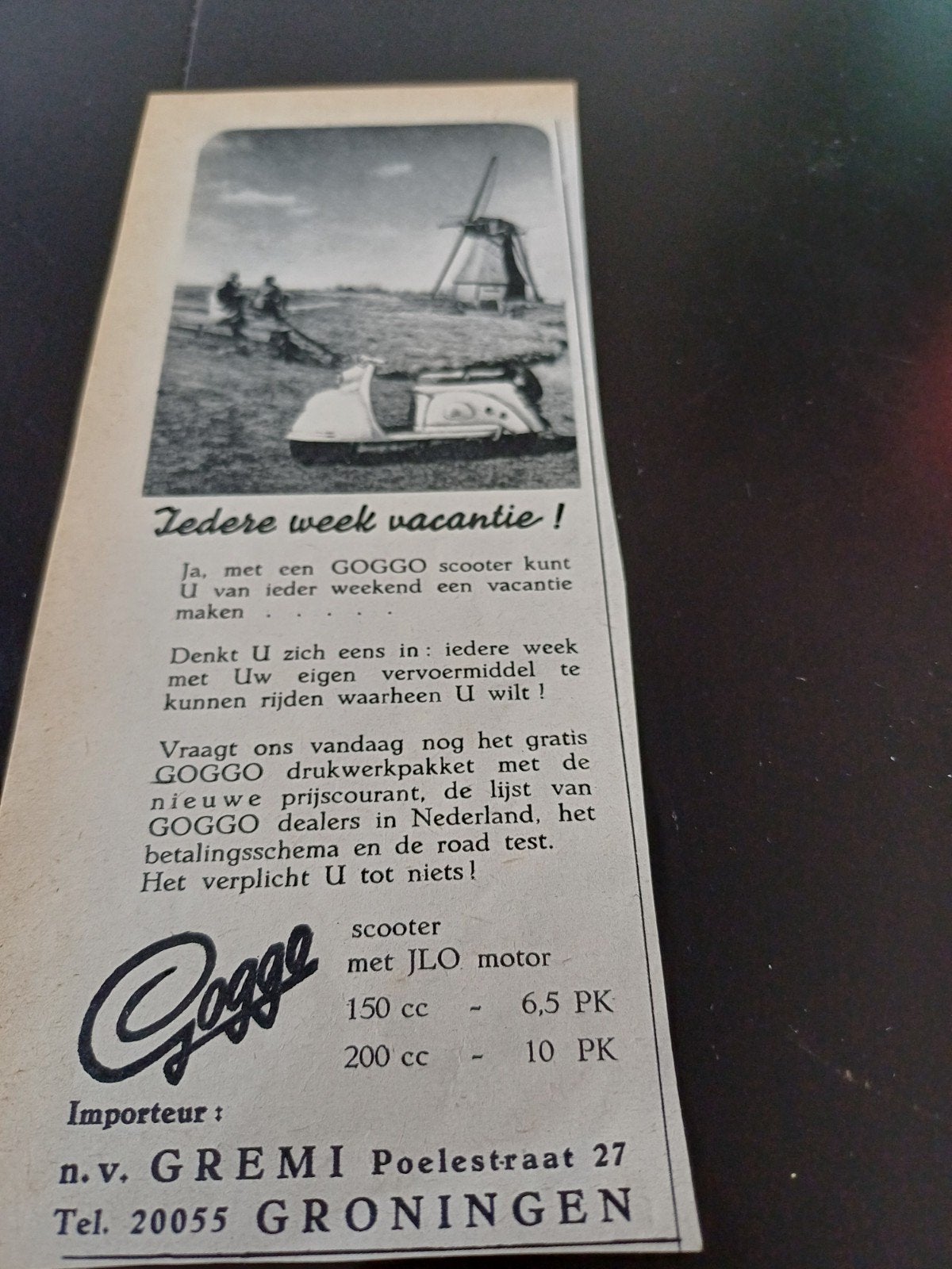 advertentie van Goggo scooter  1954, Ophalen of Verzenden, Gebruikt, Overige typen