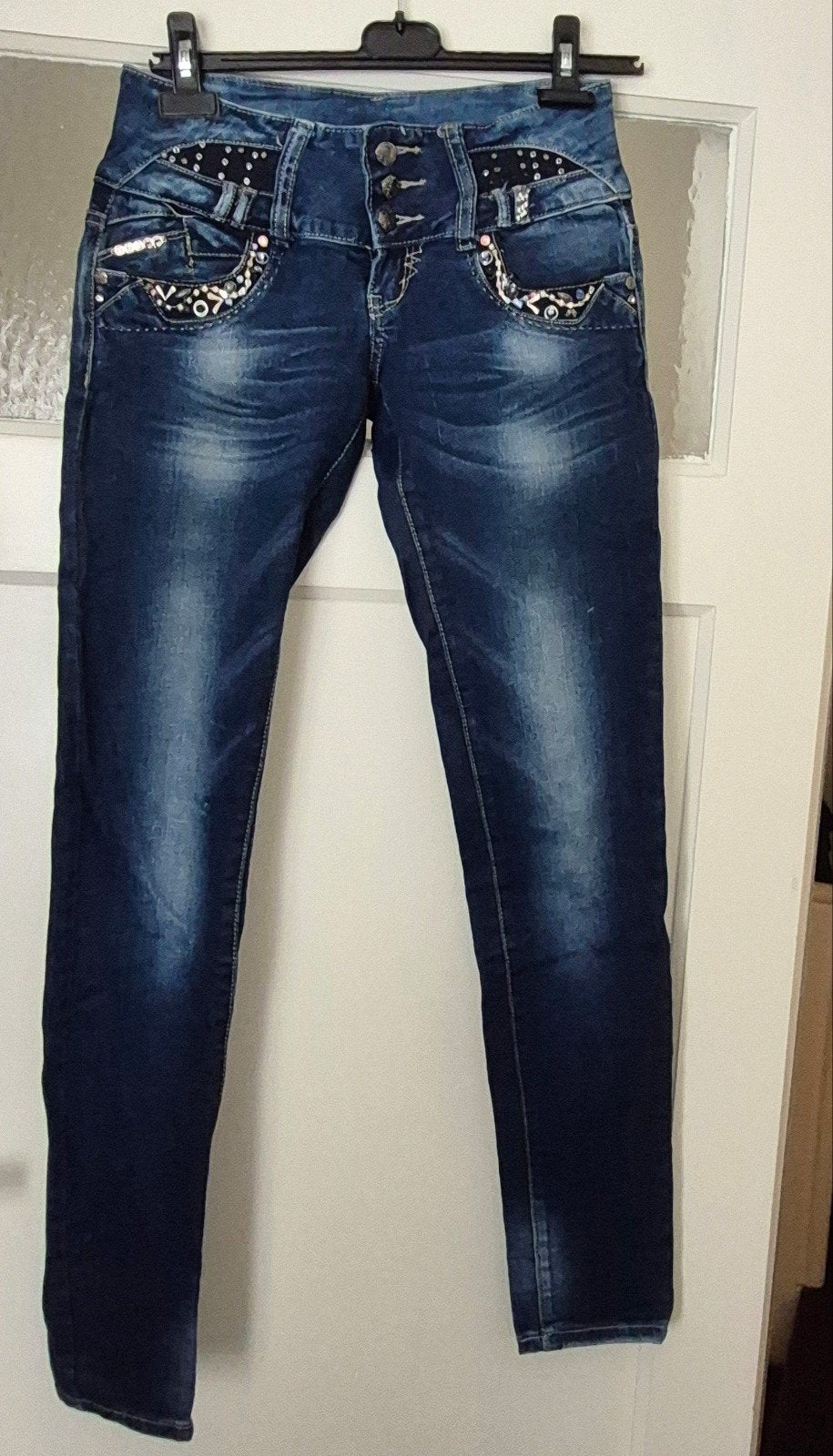 Strass jeans stretch maat 27, Ophalen of Verzenden, Zo goed als nieuw, Blauw, W27 (confectie 34) of kleiner