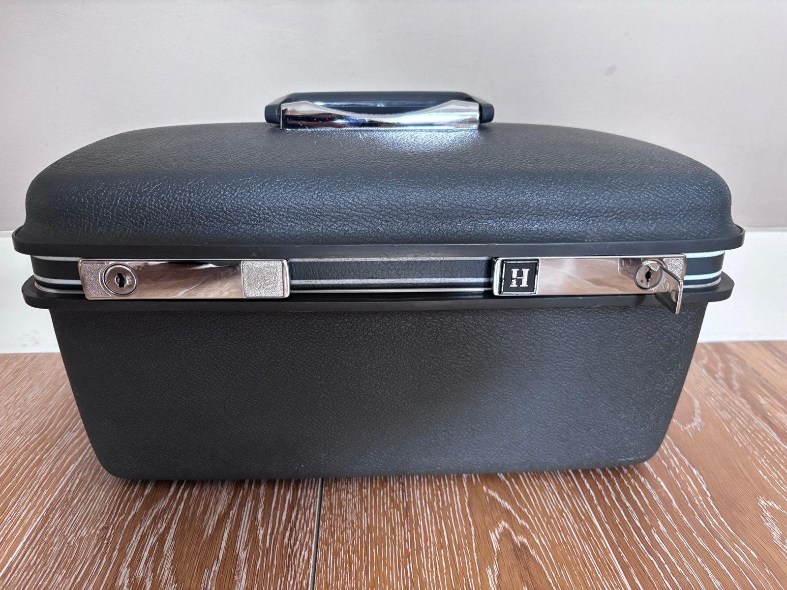 Vintage Samsonite  retro beautycase donkergrijs met sleutel, Sieraden, Tassen en Uiterlijk, Beautycases, Gebruikt, Ophalen of Verzenden