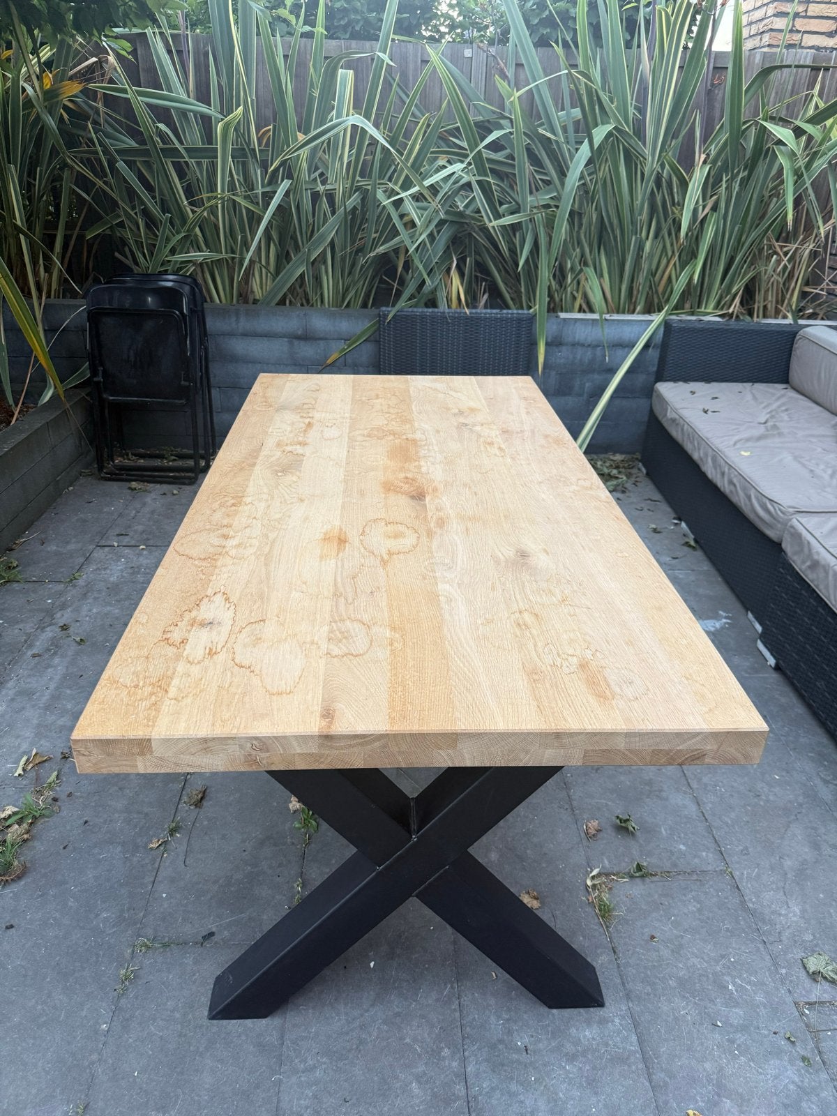 Houten tafel met zwart X-frame, 60x180cm, Ophalen, Gebruikt, 50 tot 100 cm, 150 tot 200 cm