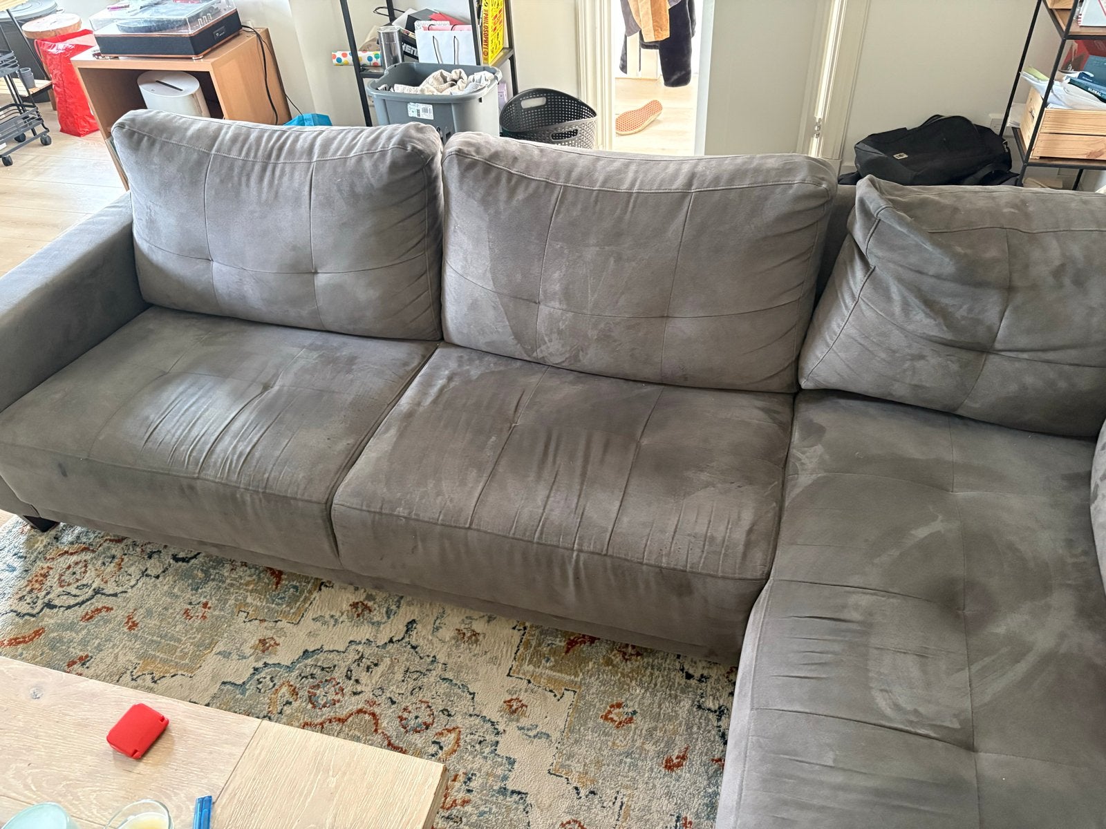 Grote hoekbank 275x175 cm - Comfortabel en ruim, grijs, Ophalen, 250 tot 300 cm, Gebruikt, Hoekbank