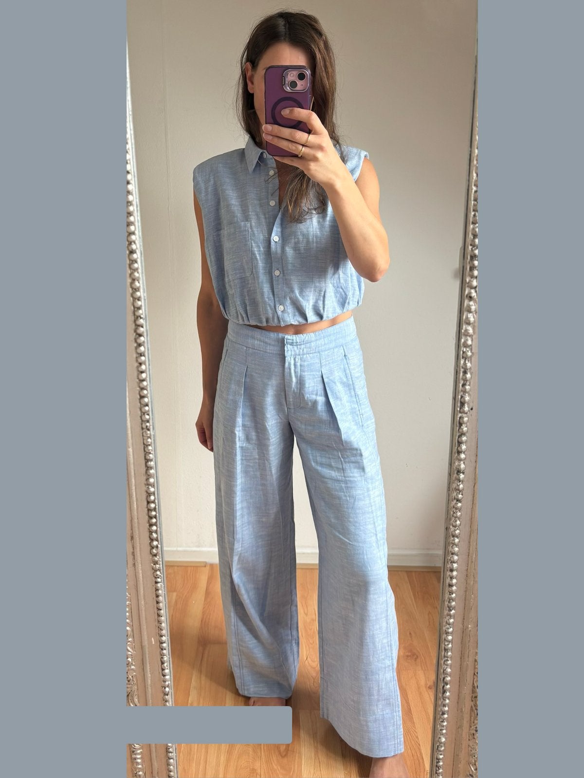 Nieuw - Zara co-ord set blauw linnen, Maat 38/40 (M), Kostuum of Pak, Blauw, Nieuw