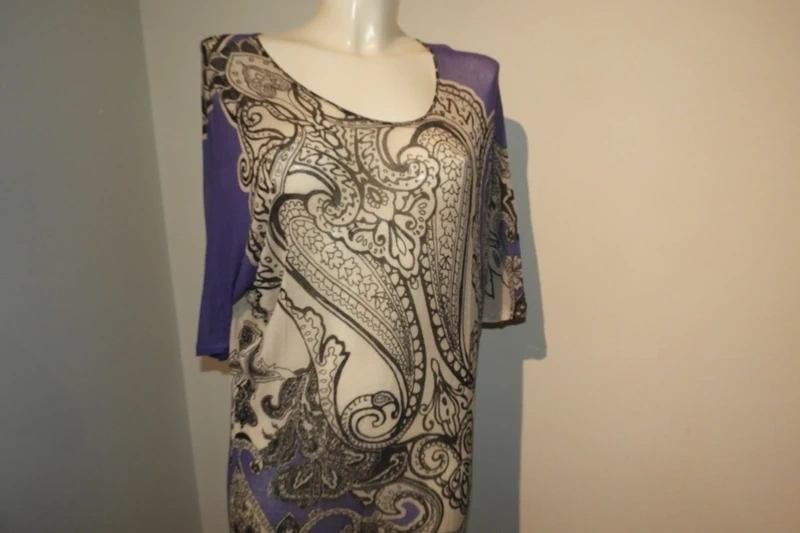 Etro fijn gebreide jurk soort paisley print mt IT 42 S/M, Etro, Maat 36 (S), Gedragen, Onder de knie