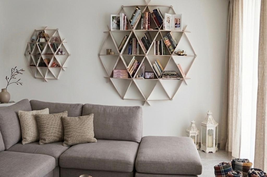 2 Hexagon Kasten - Unieke Wanddecoratie en Opbergruimte, Met plank(en), 100 tot 150 cm, Zo goed als nieuw, Minder dan 25 cm