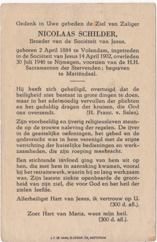 broeder Nicolaas Schilder 1884 Volendam + 1946 Nijmegen, Verzamelen, Ophalen of Verzenden
