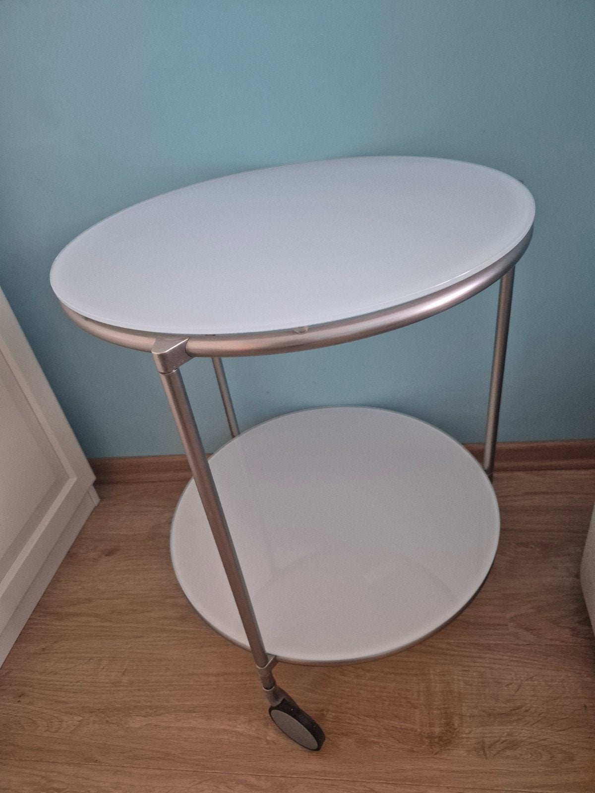 tafel ikea wit glas rond op wieltjes, Minder dan 55 cm, Rond, Glas, Ophalen
