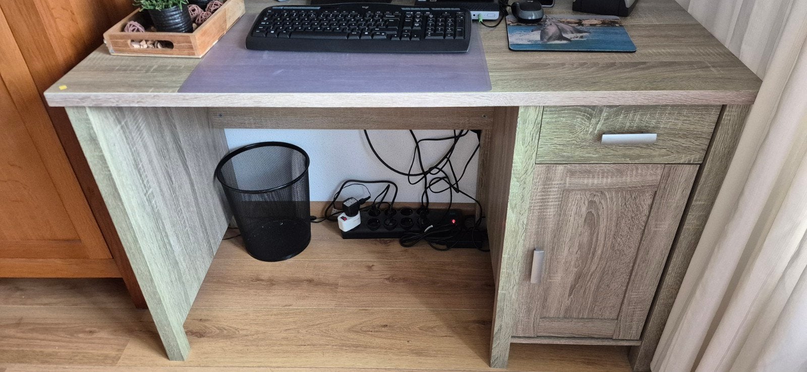 Bureau met lade en opbergruimte - Houtlook, Ophalen, Met lades, Gebruikt, Spaanplaat of MDF