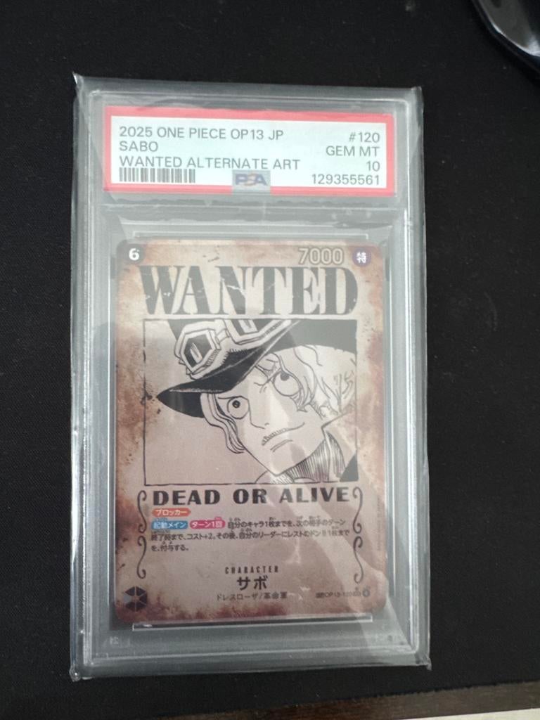 One Piece Kaart Sabo Wanted Alternate Art PSA 10 GEM MT, Ophalen of Verzenden, Nieuw, Losse kaart