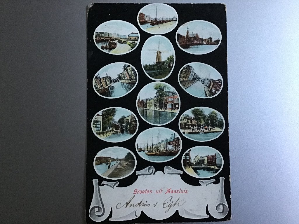 Oude ansicht Groeten uit Maassluis - 12 luik 1900-05, Verzamelen, Ophalen of Verzenden, Voor 1920, Gelopen, Zuid-Holland