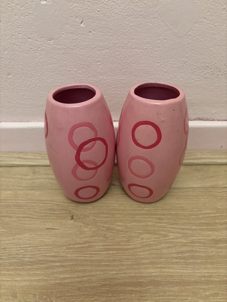 2 Unieke roze vazen/kaarsenhouders Riverdale, Ophalen of Verzenden, Gebruikt, Roze, 14 cm