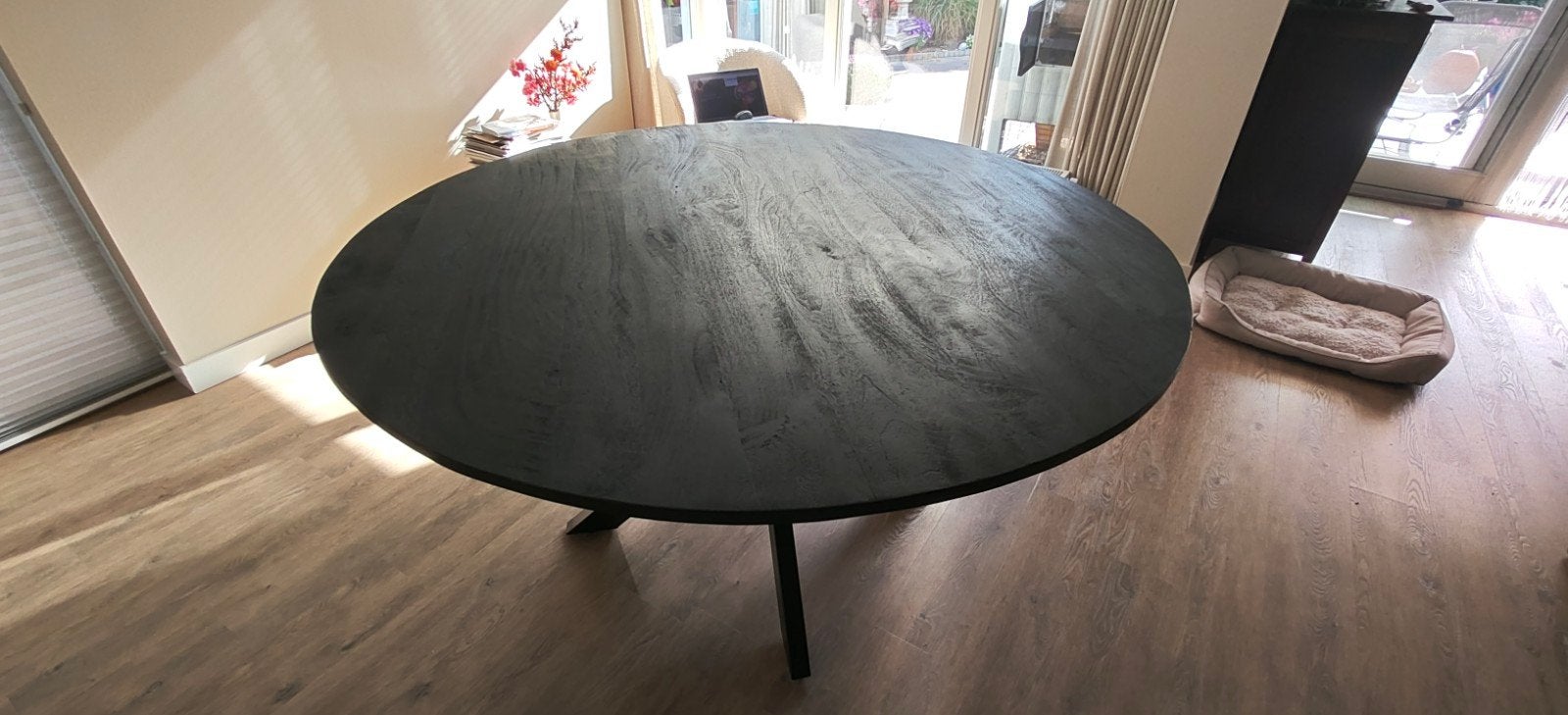 Zwarte ronde eettafel met spinpoot, 100 tot 150 cm, Modern, Industrieel, Rond, Zo goed als nieuw