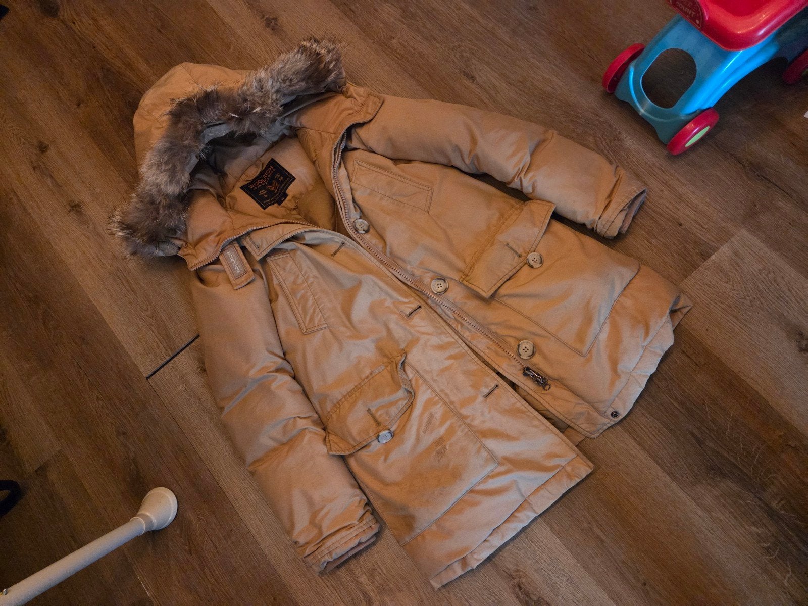 Warme winterjas met bontkraag - Maat s, Kleding | Heren, Ophalen of Verzenden, Gedragen, Beige, Woolrich