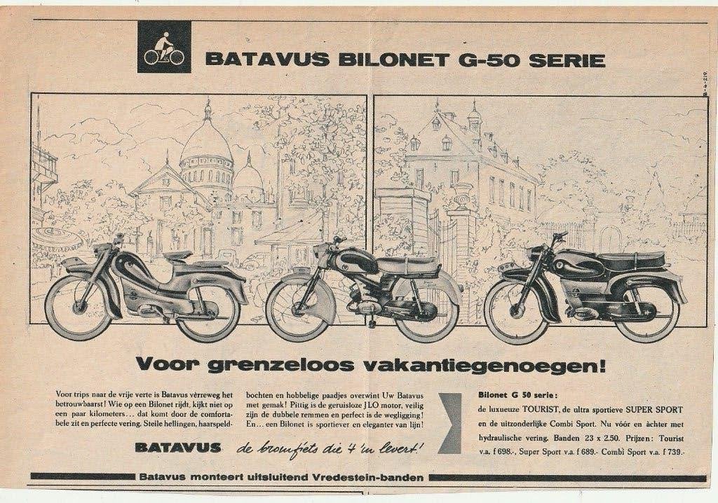 Retro reclame 1960 Batavus Bilonet brommer G-50 serie, Verzenden, Overige typen
