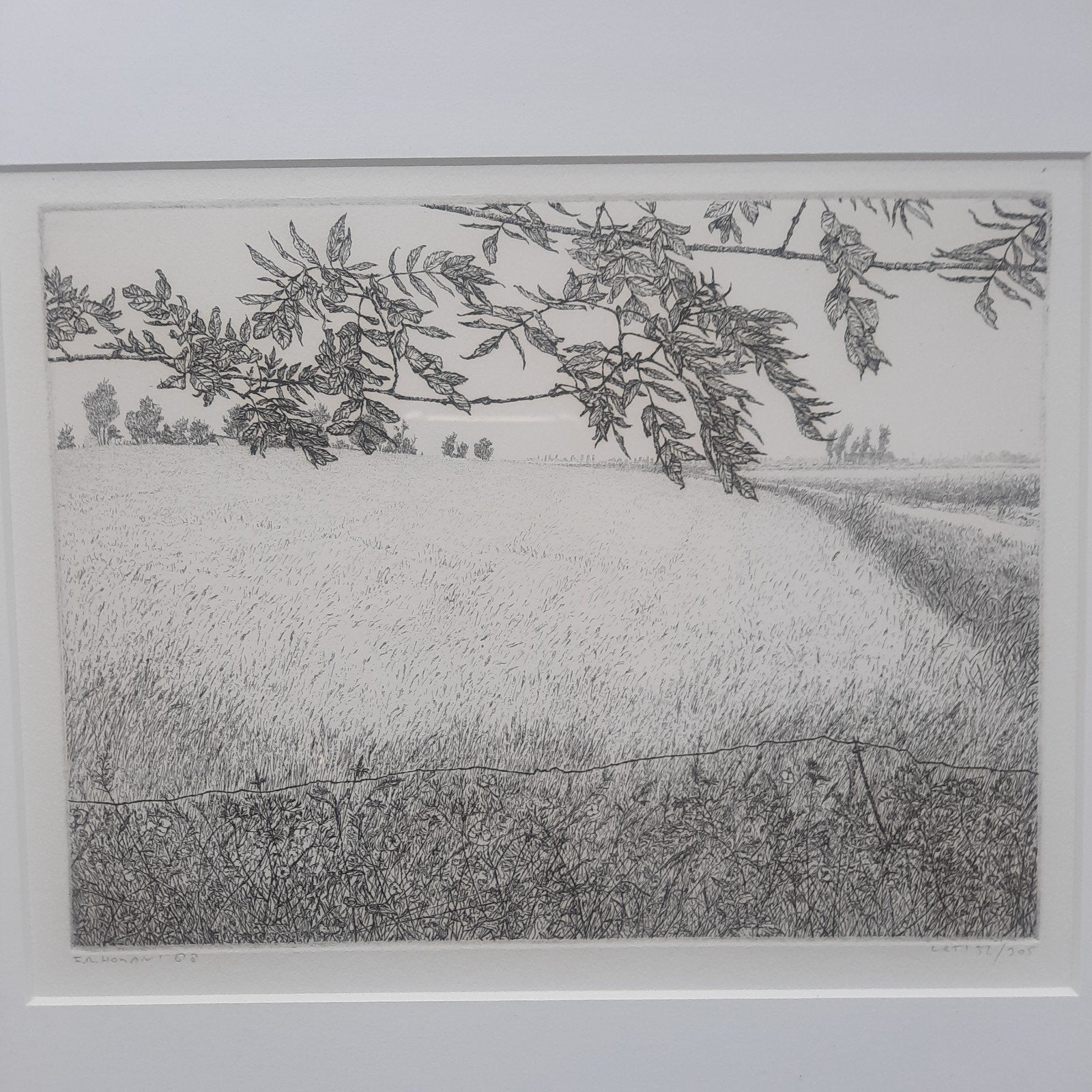 Prachtige pentekening, professioneel ingelijst, Antiek en Kunst, 2000 tot heden, 30 cm, Ophalen of Verzenden, Landschap