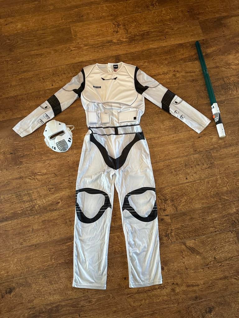Star Wars Stormtrooper kostuum maat 13-14 jaar masker zwaard, Ophalen of Verzenden, Zo goed als nieuw, Jongen of Meisje