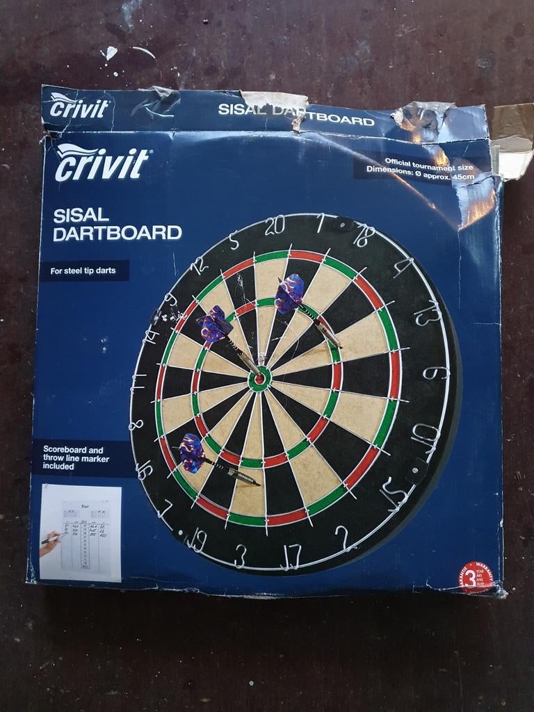 Sisal dartbord met scorebord, Ophalen, Gebruikt, Dartbord