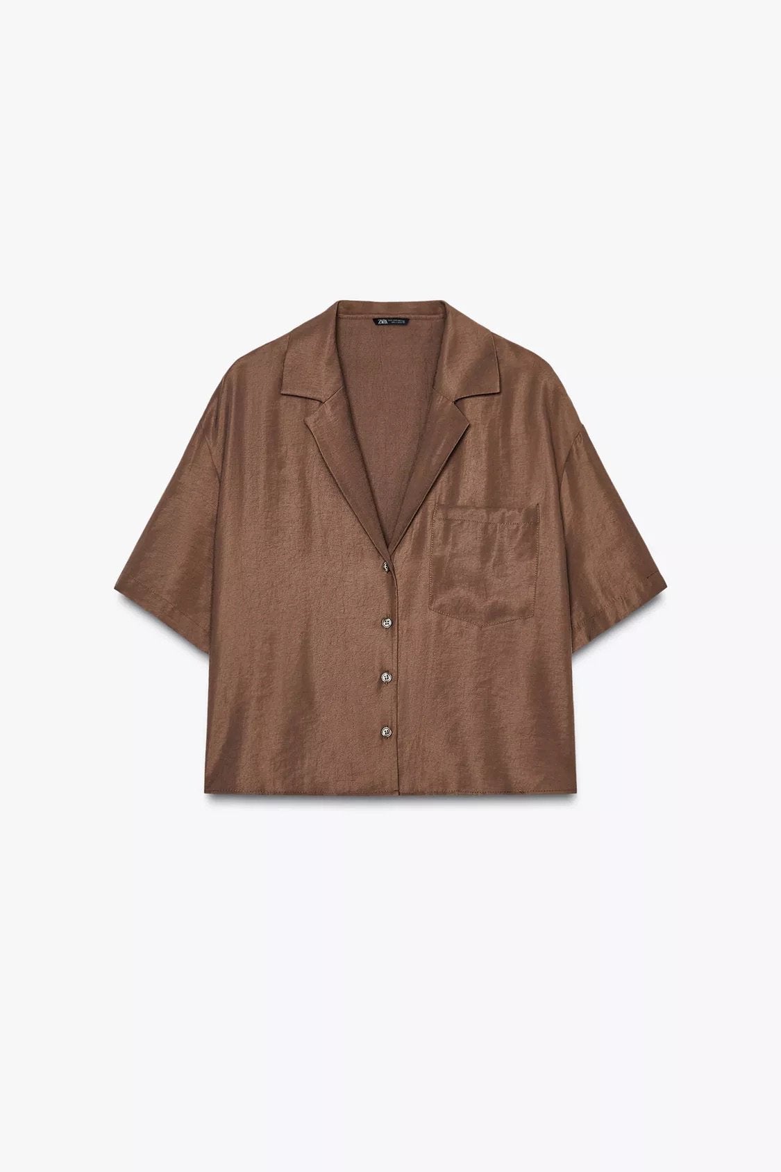 Dames soepelvallende overhemd blouse v-hals reverskraag XS, Bruin, Zara, Nieuw, Ophalen of Verzenden