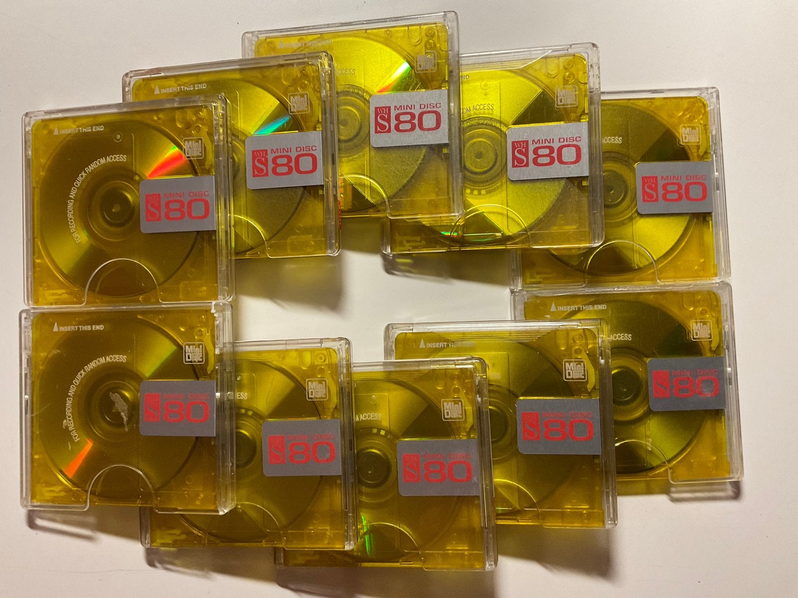 Minidisc’s. WHS MINI DISC 80 GEEL. 10x als nieuw. 80 minuten, Ophalen of Verzenden