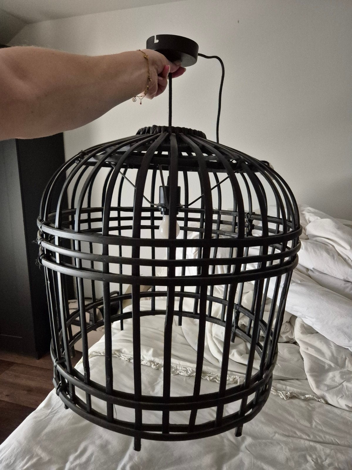 Hanglamp Leen Bakker - Zwart houten vogelkooi design, Ophalen, Zo goed als nieuw, Hout, Industrieel, Landelijk, Modern