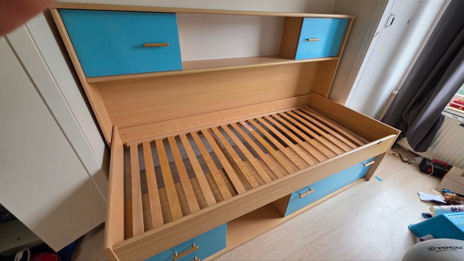 Mooi stevig kinderbed VEEL opbergruimte, Ophalen, 100 cm, Eenpersoons, Beige