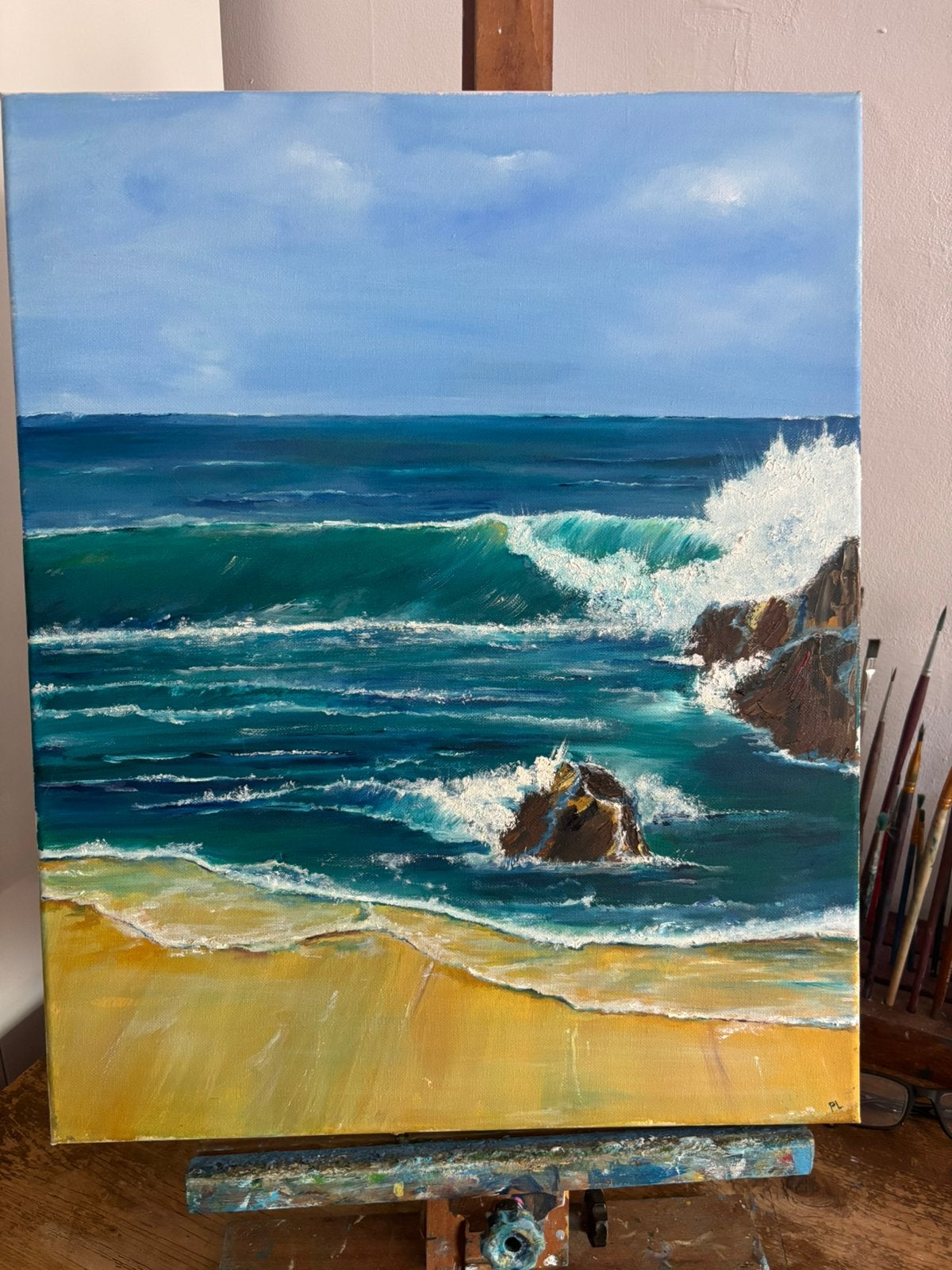 Olieverf schilderij zeegezicht, Ophalen of Verzenden