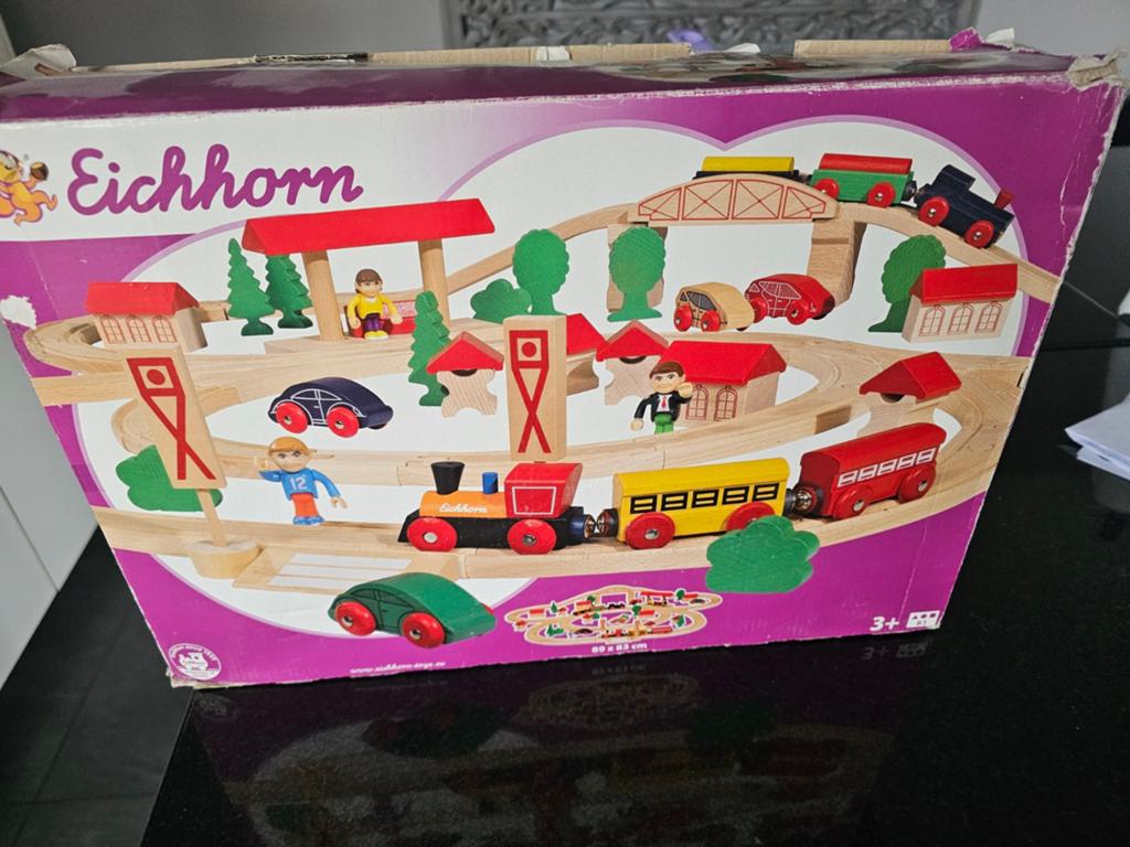 Eichhorn Houten Treinset met Hoog Spoor - Compleet Speelplez, Ophalen of Verzenden