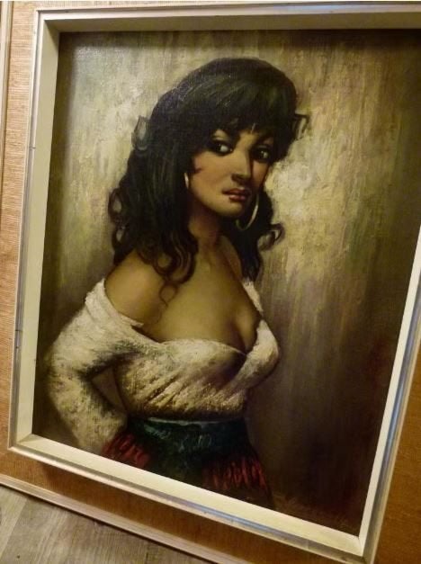 vintage schilderij ``Zuiderse Schone`` zigeunerin, Ophalen, Zo goed als nieuw, 50 tot 75 cm, Schilderij
