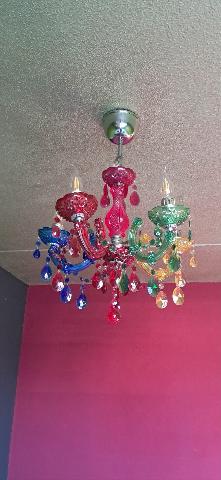 Kleurrijke Barok Kroonluchter - Acryl & Kristalhangers, Huis en Inrichting, Lampen | Kroonluchters, Ophalen, Kunststof, Barok, Kleurrijk