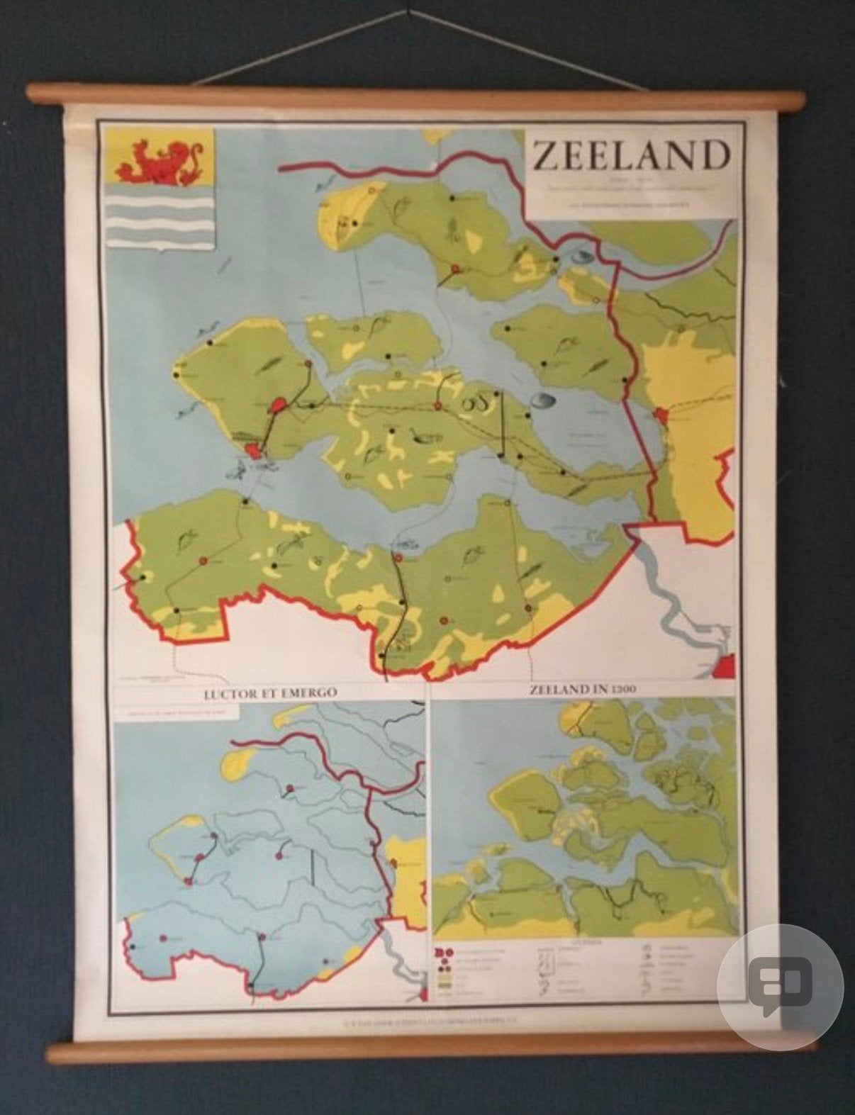 Vintage schoolkaart Zeeland op linnen, G.B. van Goor, Antiek en Kunst, Antiek | Schoolplaten, Ophalen of Verzenden, Aardrijkskunde
