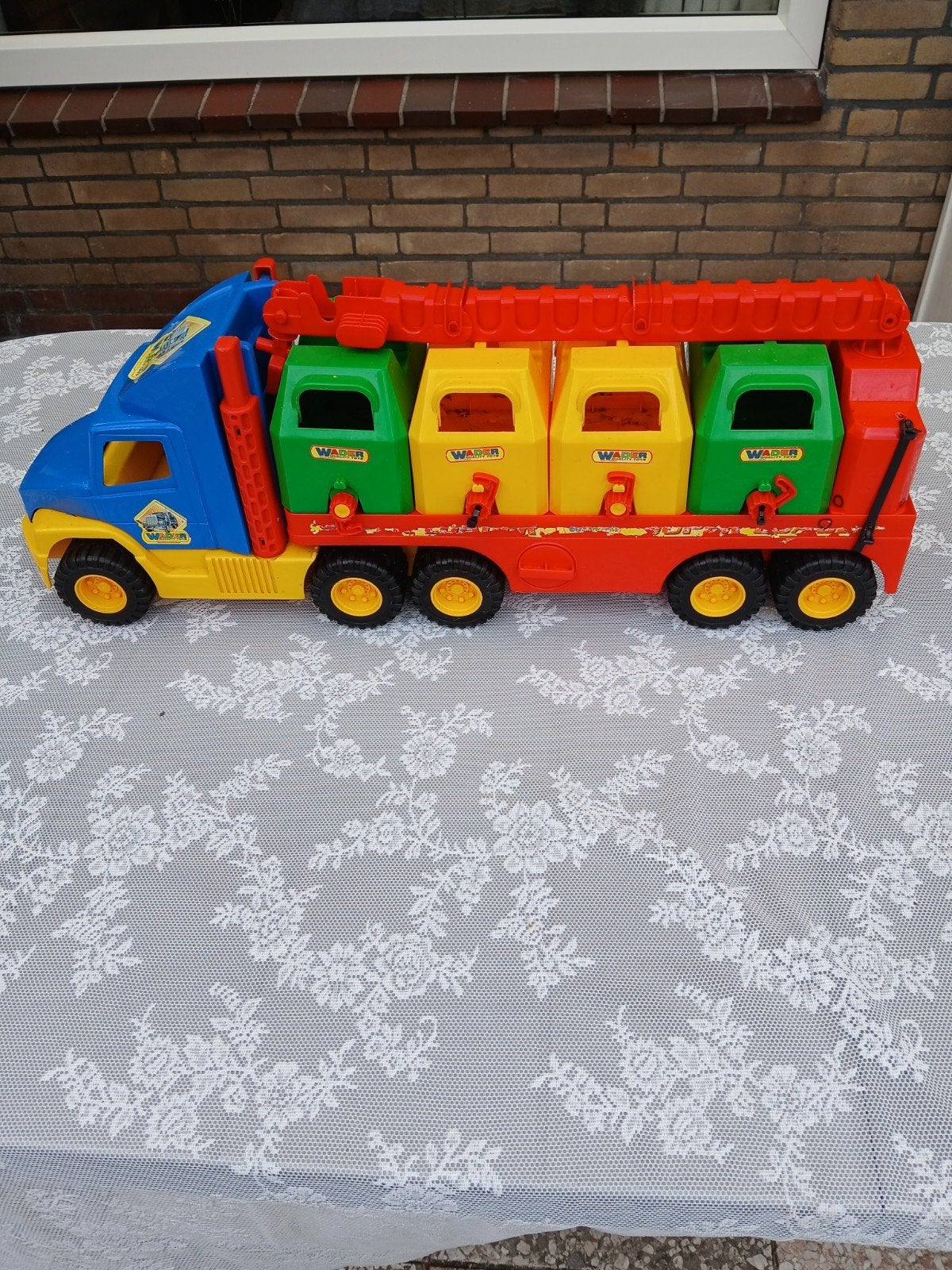 Wader truck, tonka bulldozer en tankstation/garage, Ophalen, Gebruikt