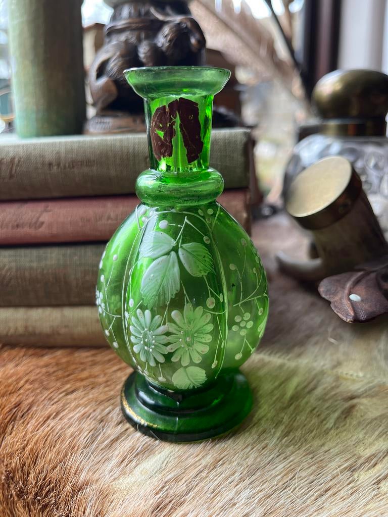 Antiek Moser Boldoot Flesje met Emaille Decoratie, Ophalen of Verzenden