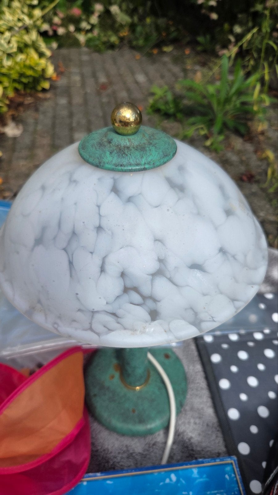 Vintage Eurolight tafellamp met groen-gouden patina, Ophalen of Verzenden