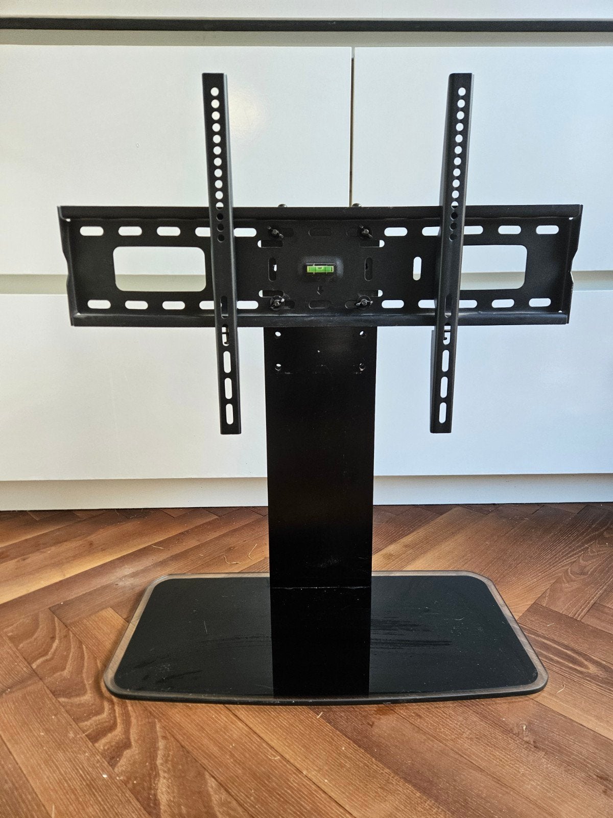 Universele TV standaard / voet met glazen bodemplaat, Audio, Tv en Foto, Televisiebeugels, Ophalen, Zo goed als nieuw