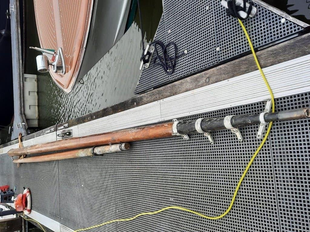 Zeil en mast voor platbodem 9m, Ophalen, 6 meter of meer, Gebruikt, Grootzeil