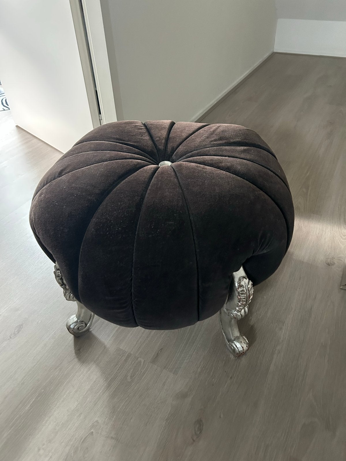 Luxe poef/hocker 60x60 cm - zwart  fluweel met zilveren, Ophalen, Gebruikt, Vierkant, Stof