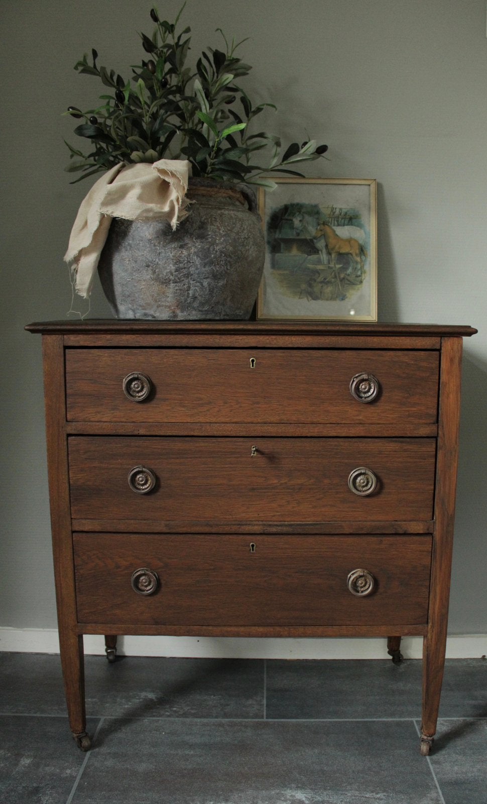 Prachtige vintage ladekast / kaptafel eiken, Ophalen, Gebruikt, 50 tot 100 cm, 3 of 4 laden