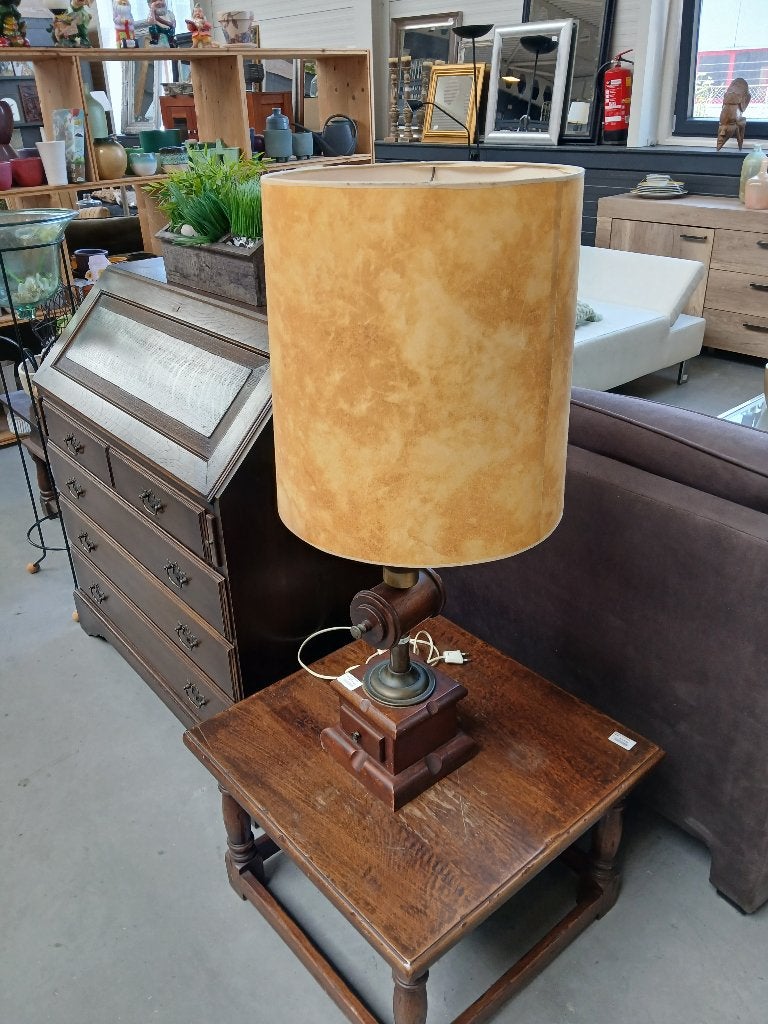 Vintage tafellamp stevig met houten poot, Antiek en Kunst, Ophalen